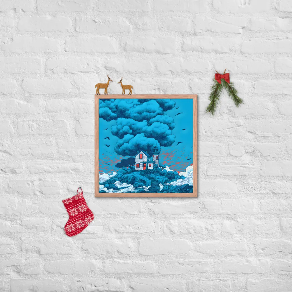 Beacon on Blue 
 Poster with Red oak Frame | 18″x 18″