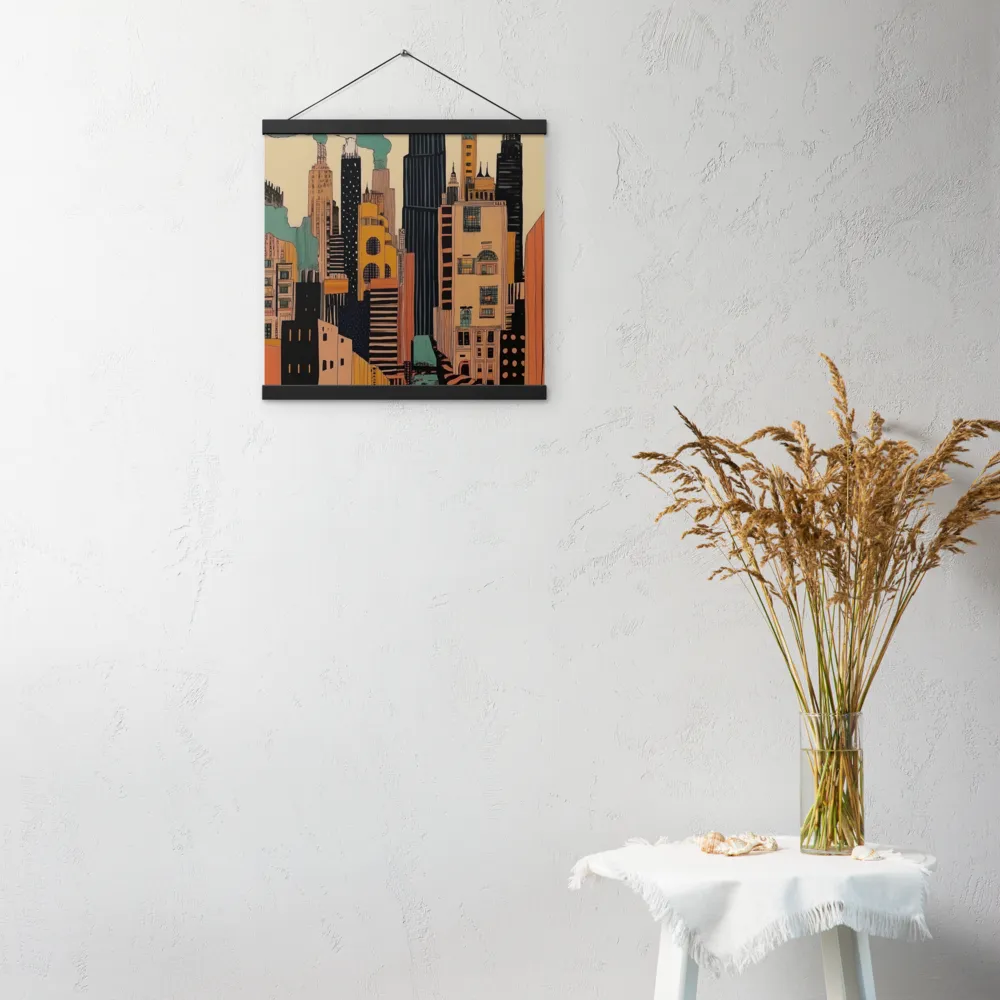 Urban Symphony in Ink | Poster With Black Wood Hanger | 16″×16″