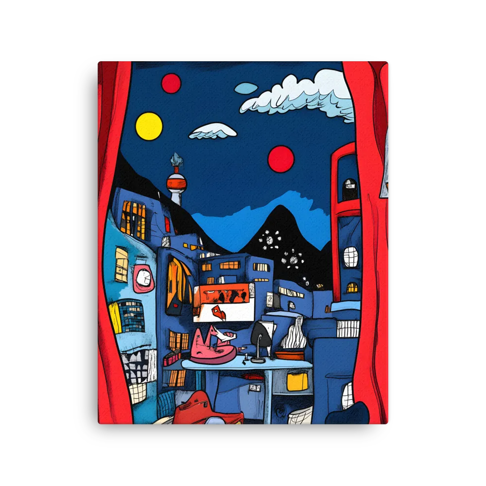 Whimsical Cityscape at Night | Thin Canvas | 16″×20″