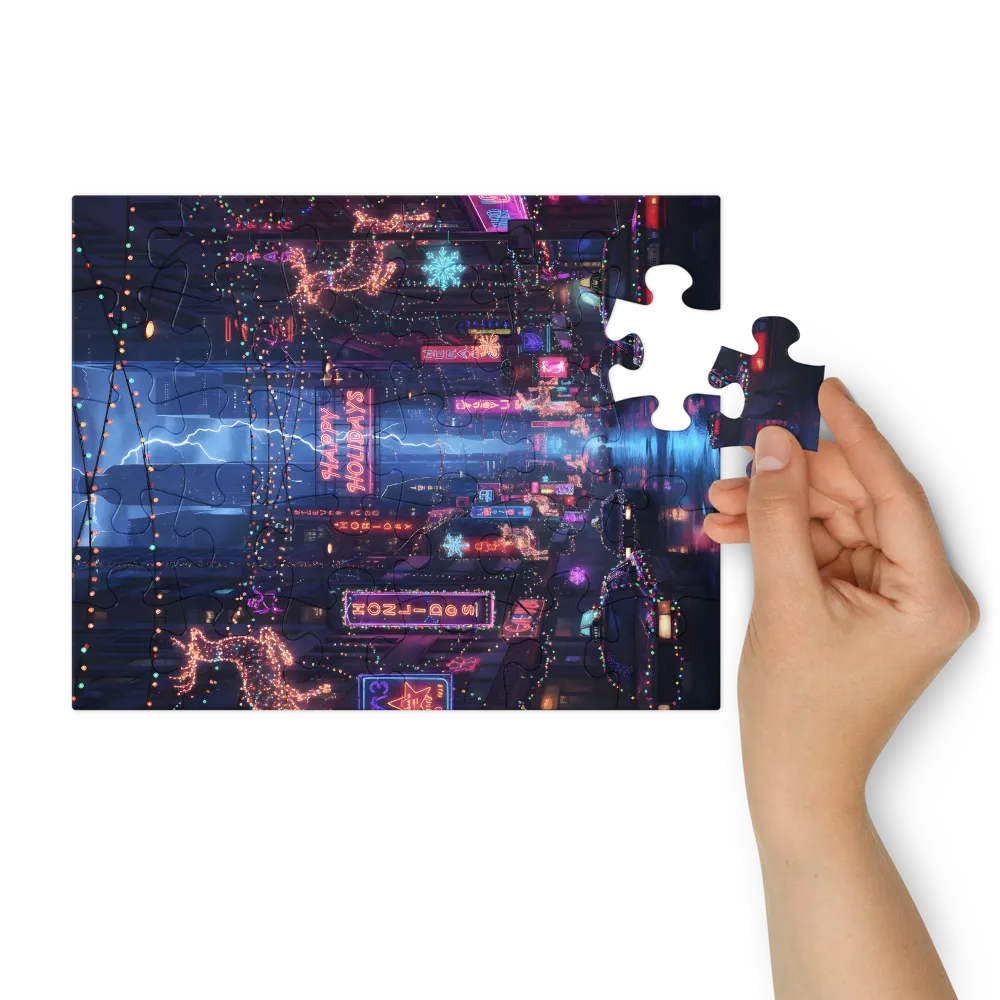Neon Holiday Street 
 Jigsaw Puzzle in Tin Box