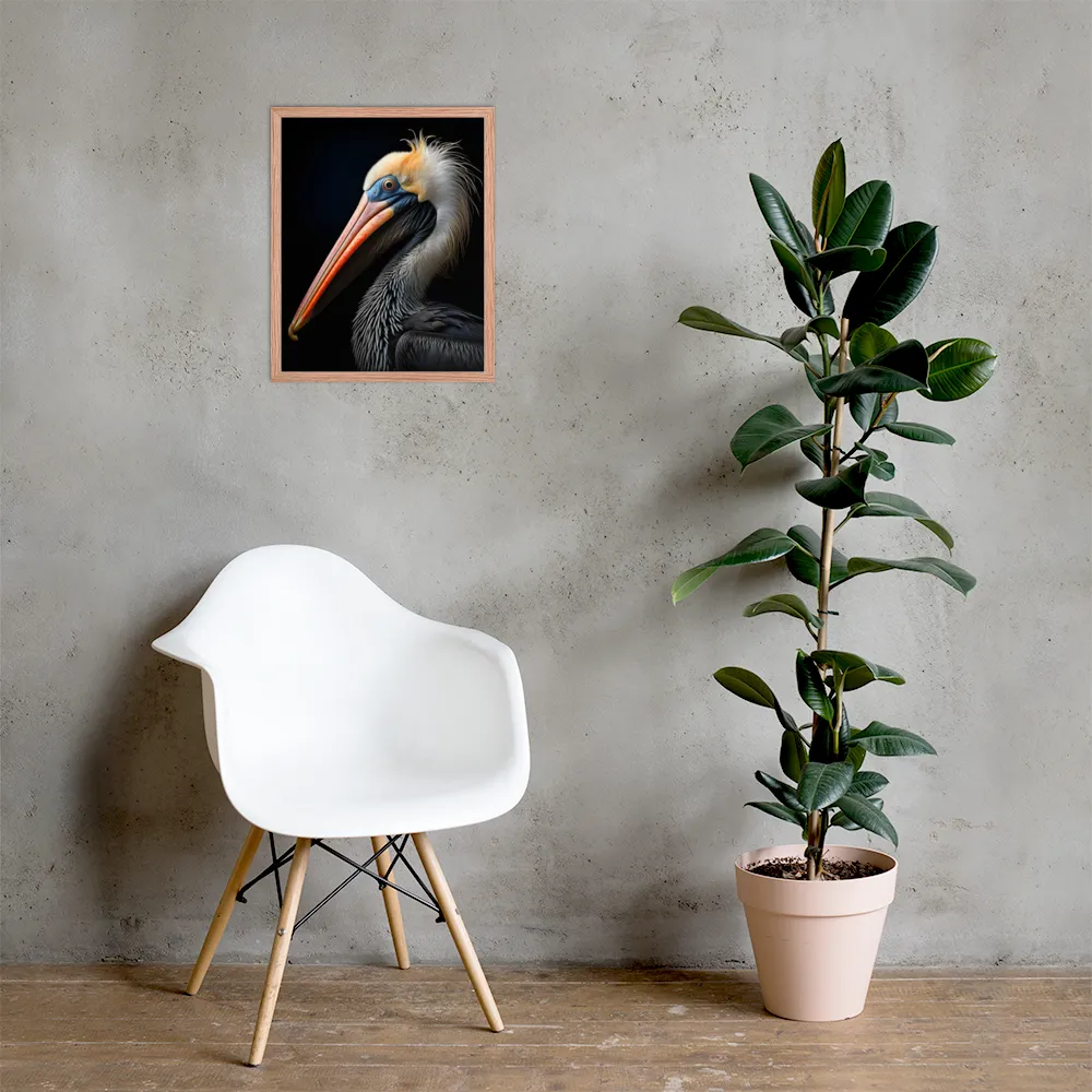 Majestic Portrait of a Pelican | Poster with Red oak Frame | 16″×20″