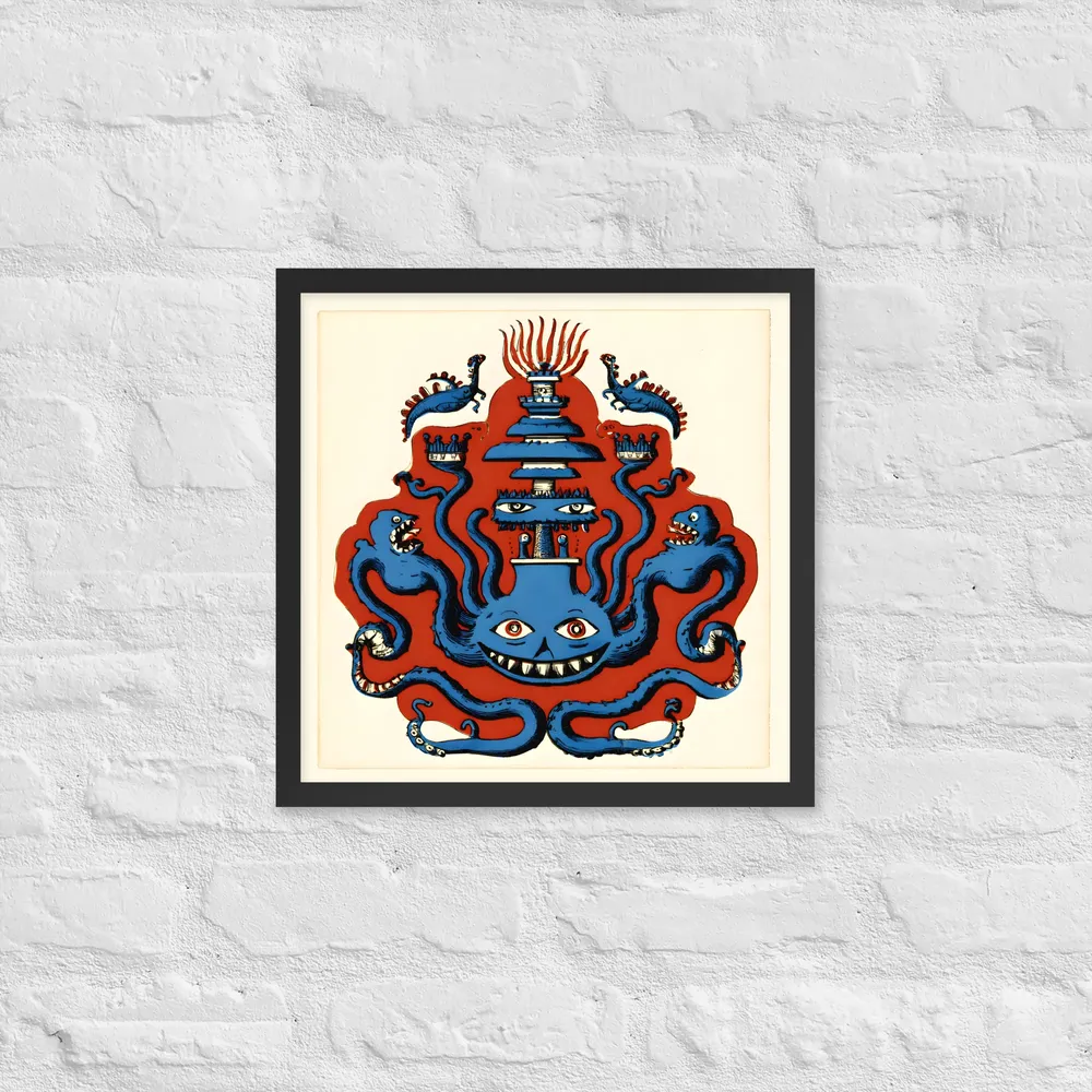 Grinning Octopus Totem 
 Poster with Black Frame | 16″x 16″