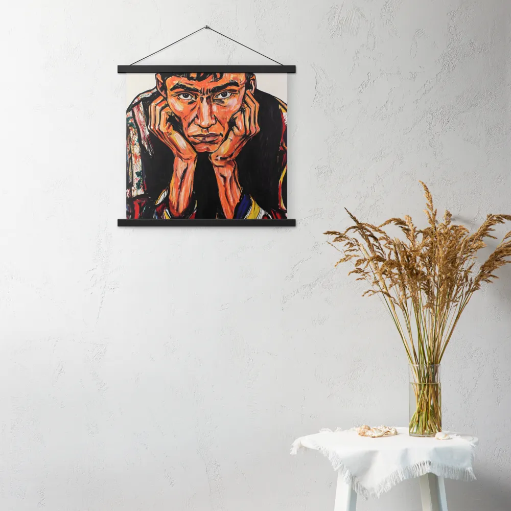 Contemplative Intensity: An Expressionist Portrait | Poster With Black Wood Hanger | 18″×18″