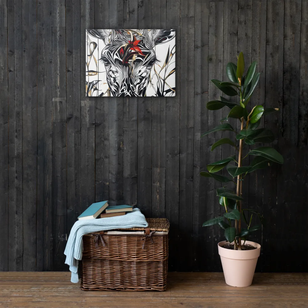 Floral Elegance: The Giraffe's Portrait | Thin Canvas | 18″×24″