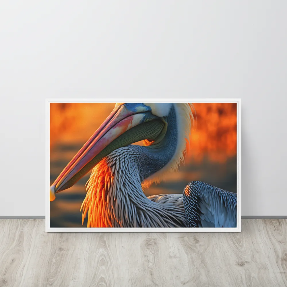 Elegance of the Pelican at Sunset | Canvas with White Frame | 20″×30″