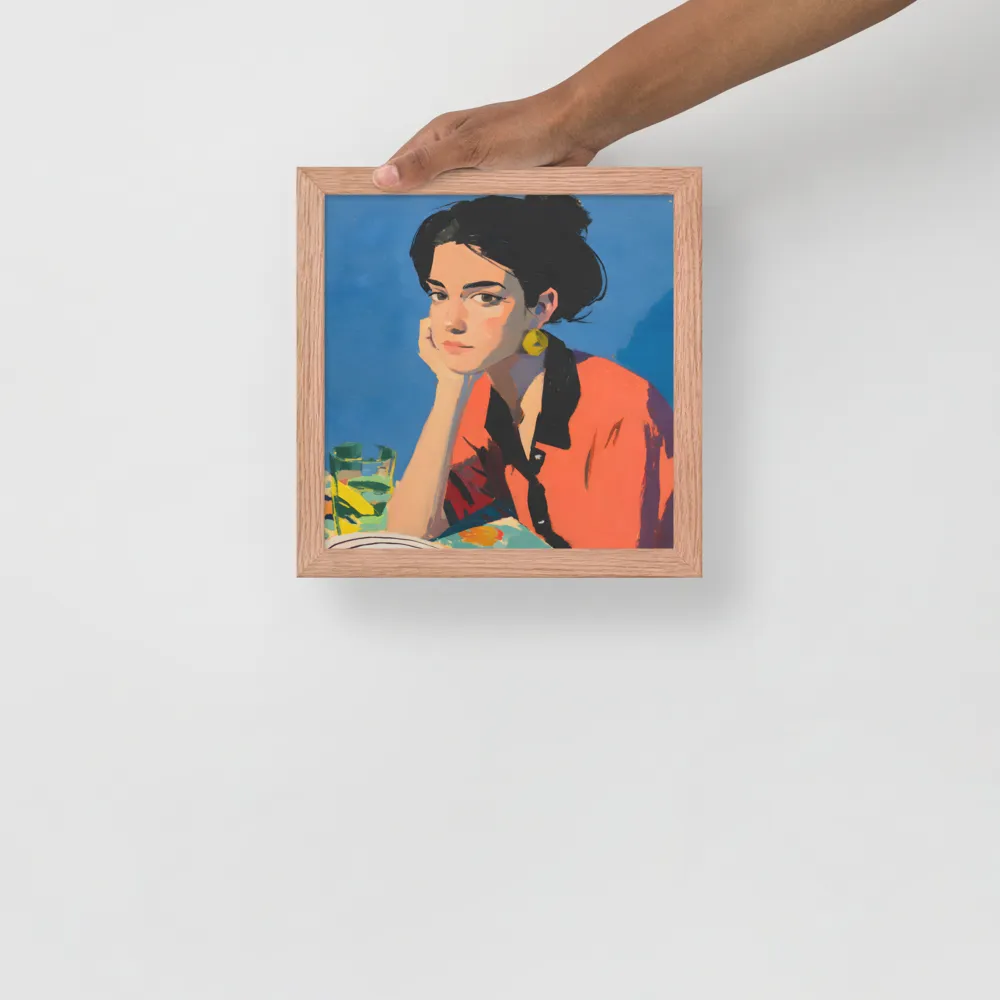 Contemplation in Blue 
 Poster with Red oak Frame | 10″x 10″