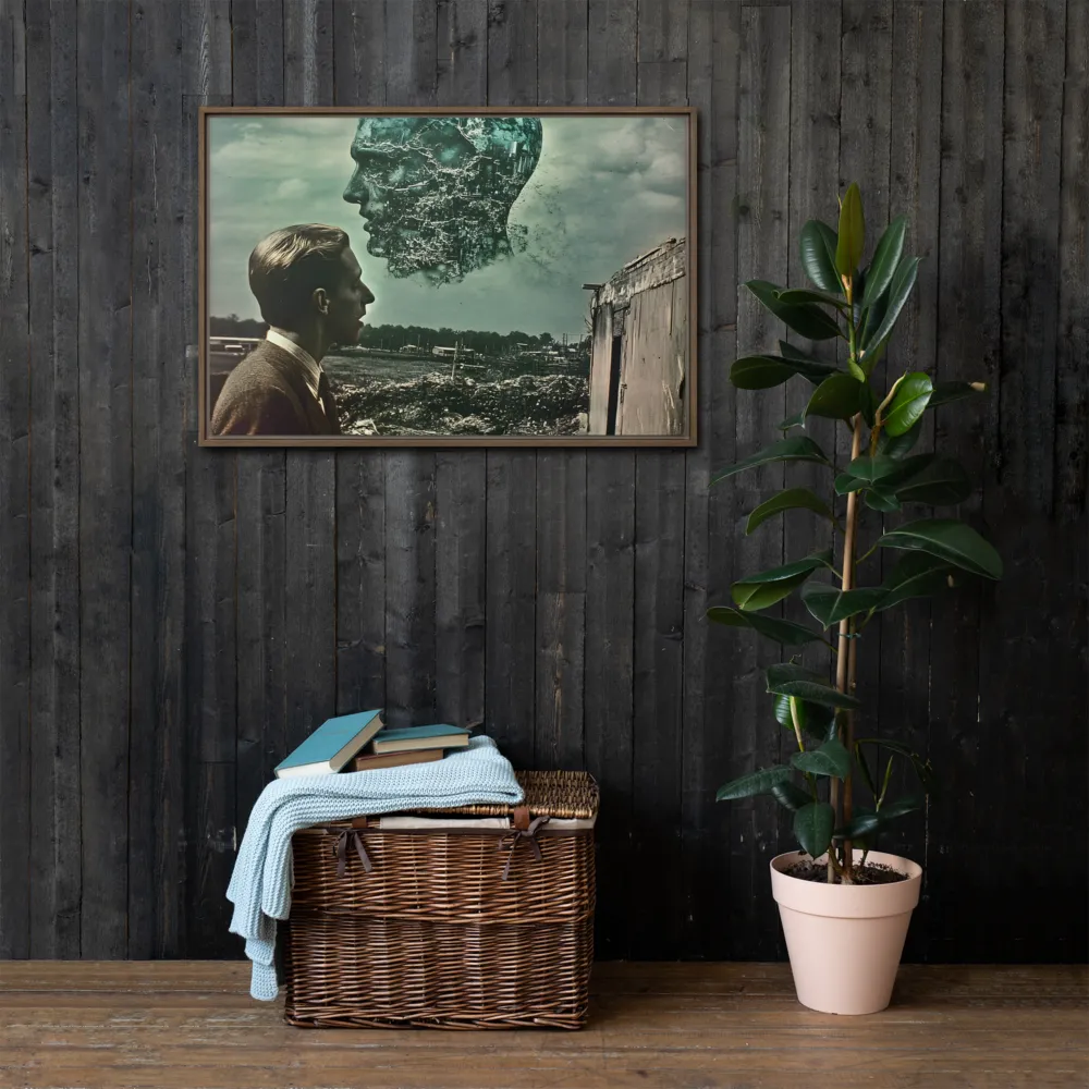 Ethereal Reflections: Identity in a Fragmented World | Canvas with Brown Frame | 24″×36″