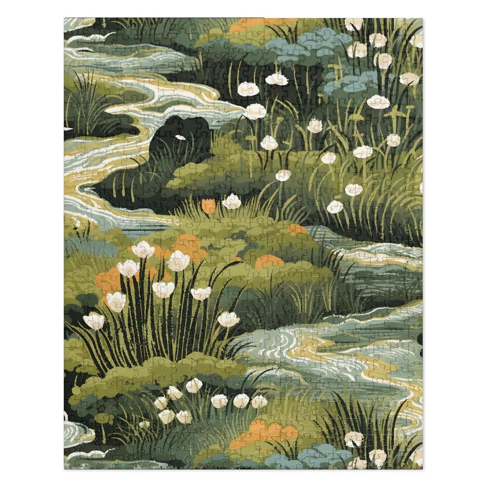 Serene River Landscape Illustration | Jigsaw Puzzle (252/520 pieces)