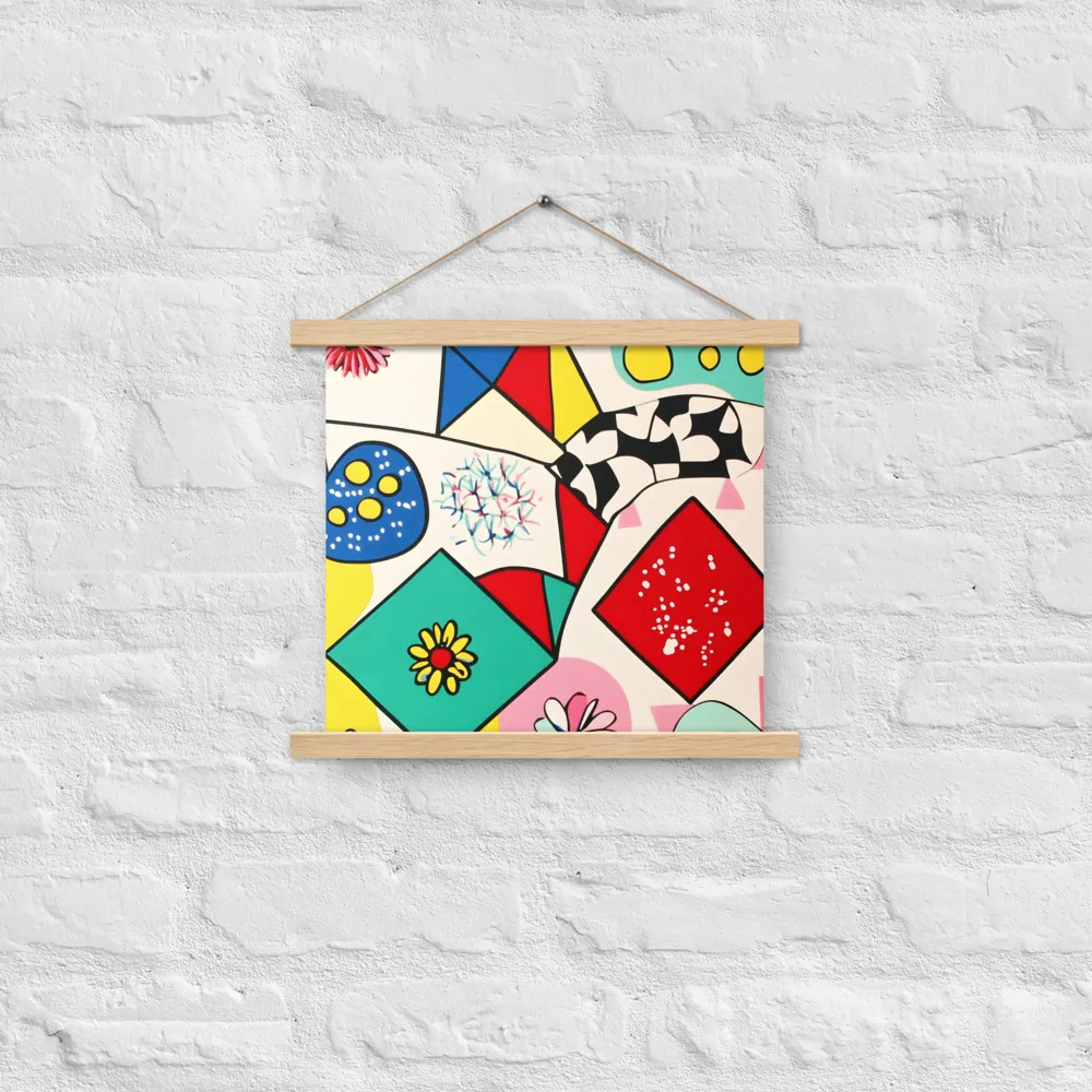 Joyful Geometry: A Playful Dance of Shapes and Colors | Poster With Oak Wood Hanger | 14″×14″