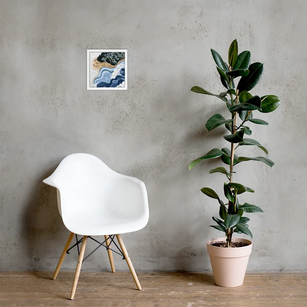 Oceanic Harmony: A Tranquil Landscape | Poster with White Frame | 10″×10″