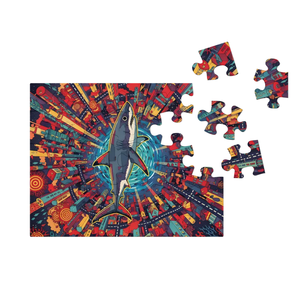 Psychedelic City Shark 
 Jigsaw Puzzle in Tin Box