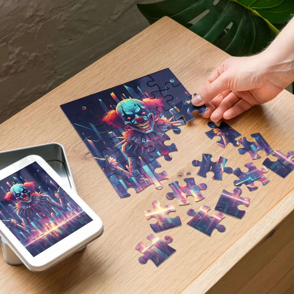 Neon Nightmare Clown 
 Jigsaw Puzzle in Tin Box