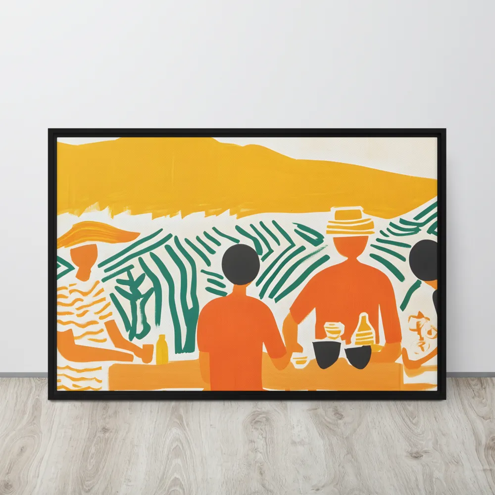 Summer Vibes: Café Conversations | Canvas with Black Frame | 24″×36″