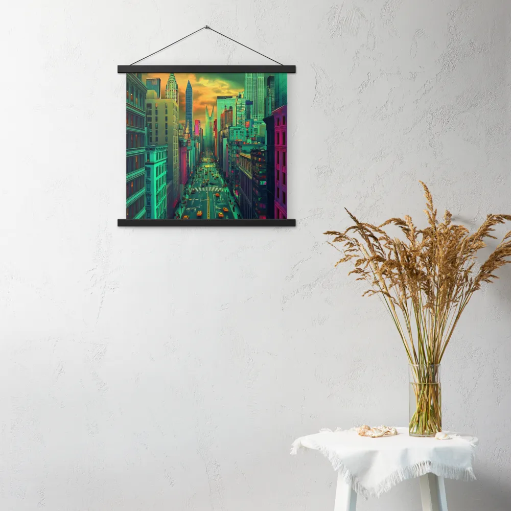 Urban Surrealism: Neon Dreams | Poster With Black Wood Hanger | 18″×18″