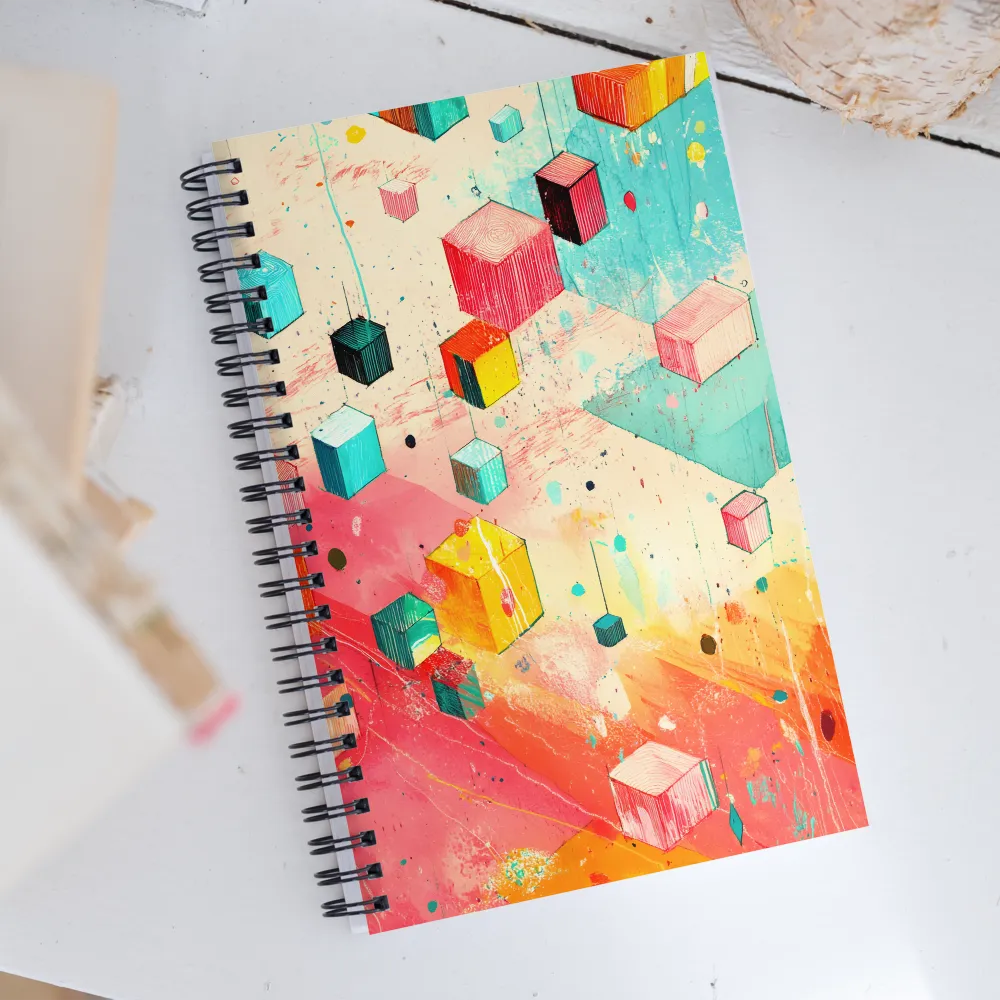 Suspended Cubes in Colorful Abstraction | Spiral Notebook