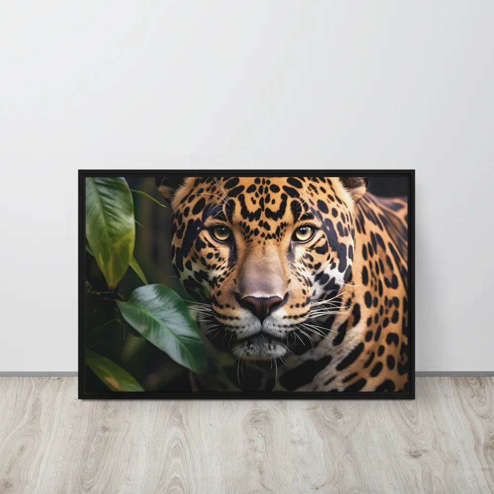 The Intensity of Nature: A Jaguar’s Gaze | Canvas with Black Frame | 20″×30″