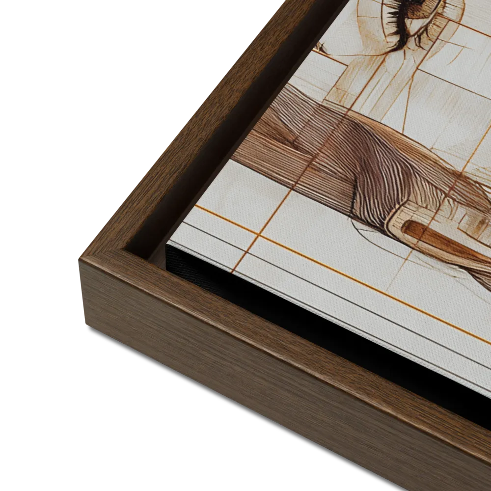 Geometric Serenity: A Minimalist Portrait | Canvas with Brown Frame | 18″×24″