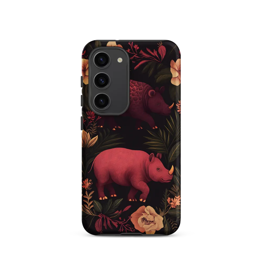 Rhinos in Floral Embrace