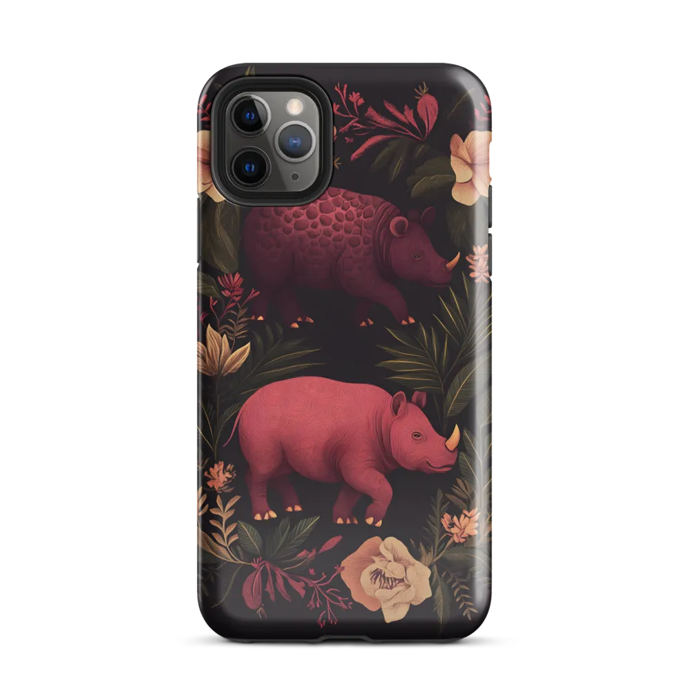 Rhinos in Floral Embrace | Phone Case |  11 Pro Max | Tough Case | Glossy