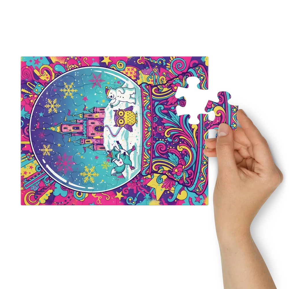 Neon Snow Globe 
 Jigsaw Puzzle in Tin Box