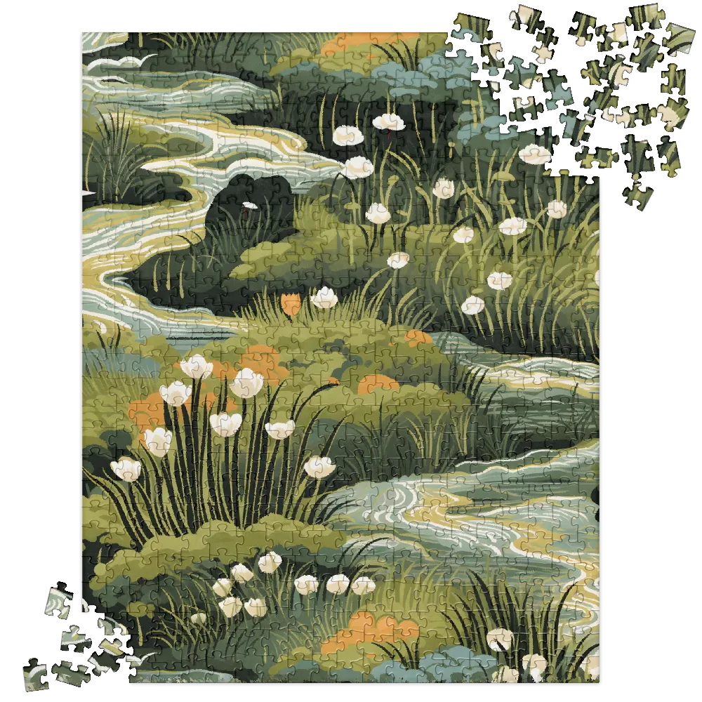 Serene River Landscape Illustration | Jigsaw Puzzle (252/520 pieces)