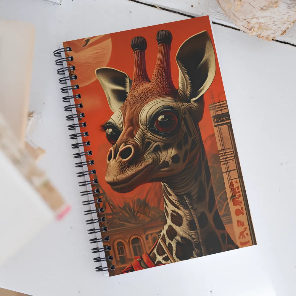 Whimsical Giraffe in an Orange Dreamscape | Spiral Notebook