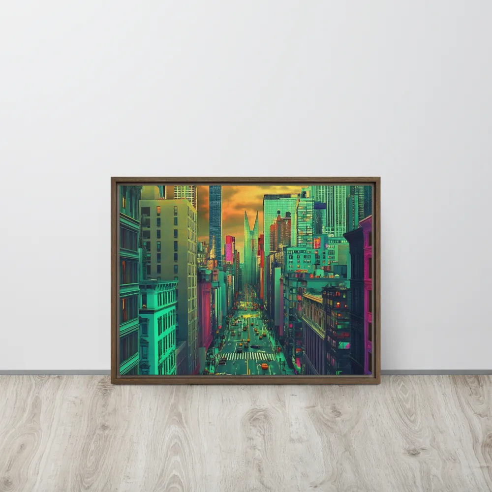 Urban Surrealism: Neon Dreams | Canvas with Brown Frame | 18″×24″