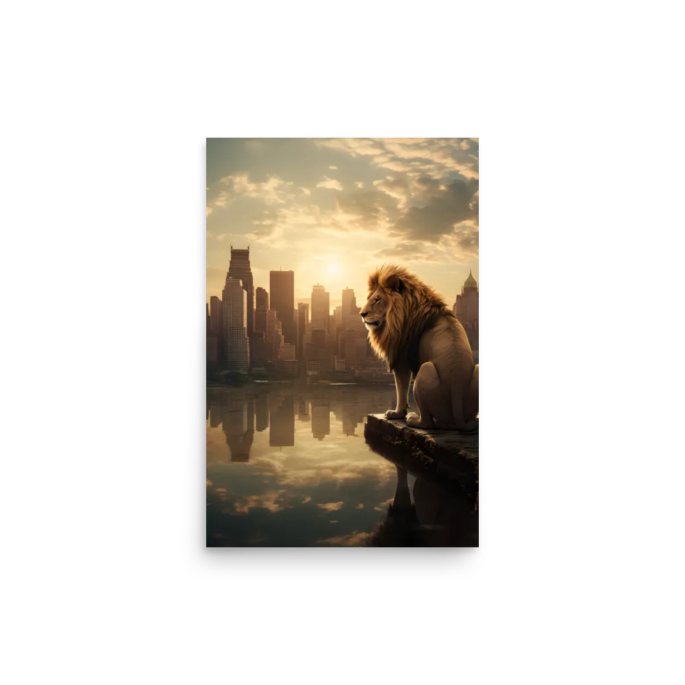 The Lion's Gaze Over the Urban Symphony | Poster | 12″×18″