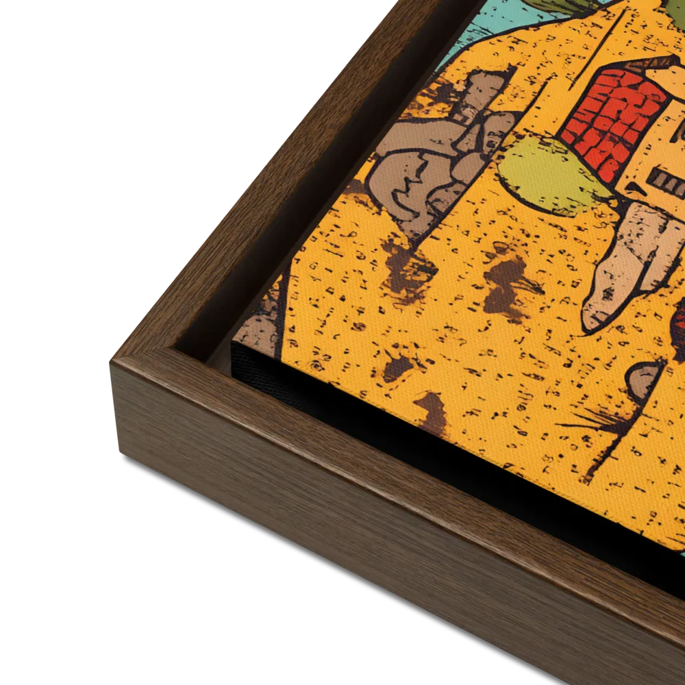 Whimsical Village Landscape | Canvas with Brown Frame | 16″×20″