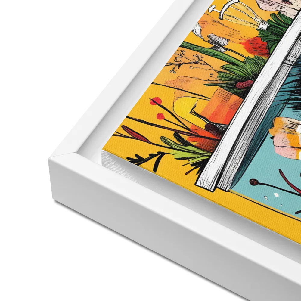 Whimsical Garden Head | Canvas with White Frame | 12″×16″