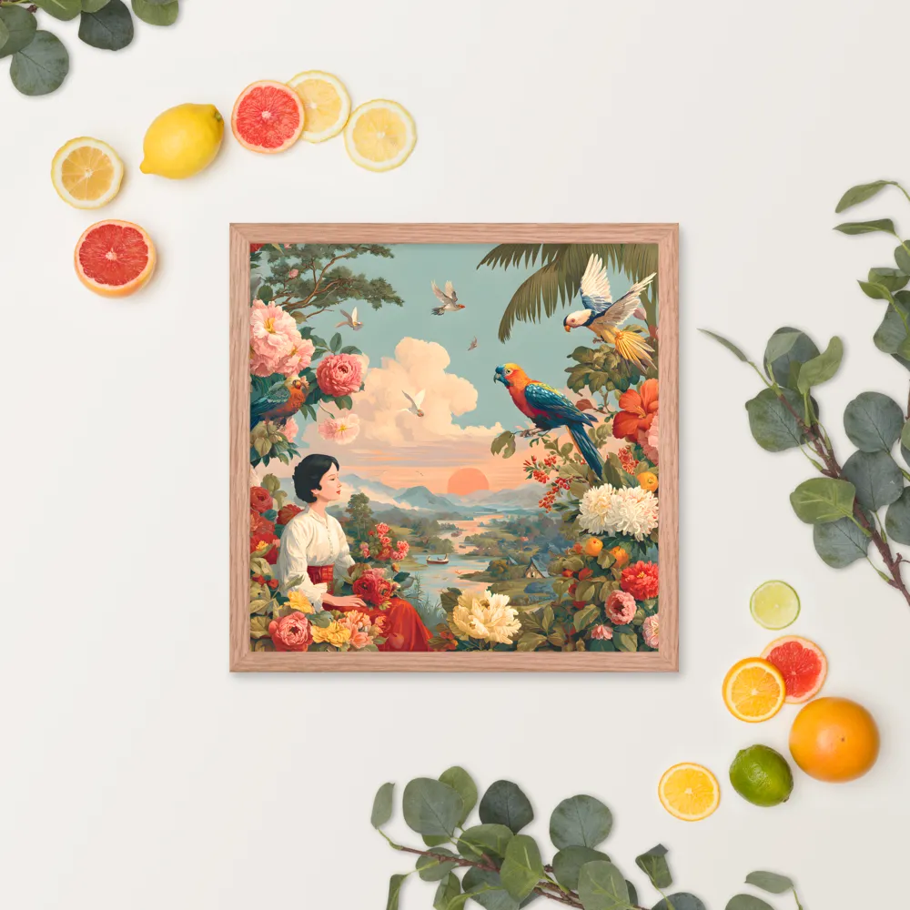 Sunset Garden Reverie 
 Poster with Red oak Frame | 16″x 16″