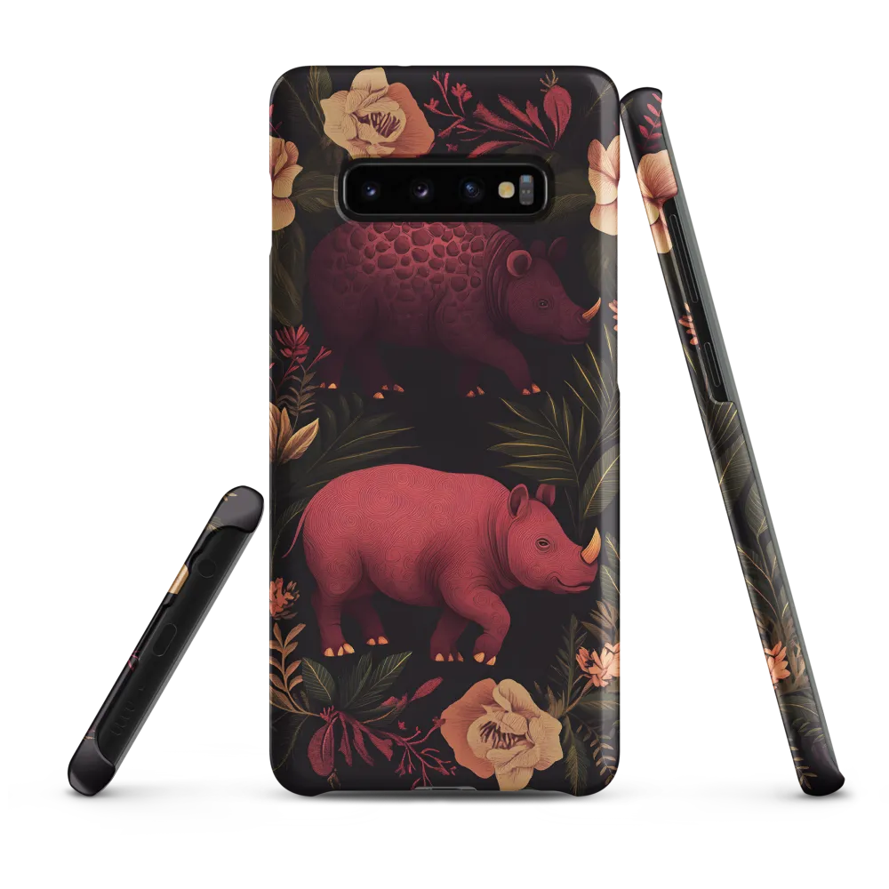 Rhinos in Floral Embrace