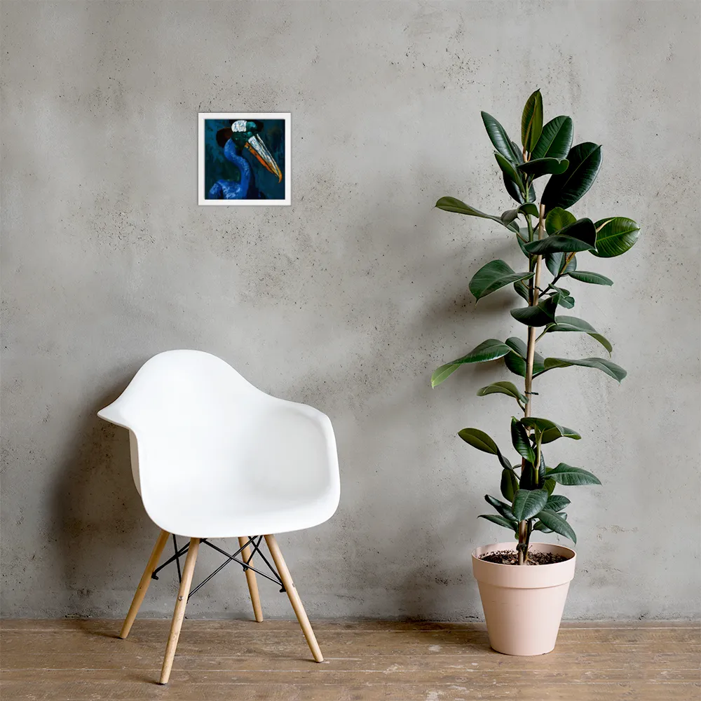 Majestic Absurdity: The Hat-Wearing Bird | Poster with White Frame | 10″×10″