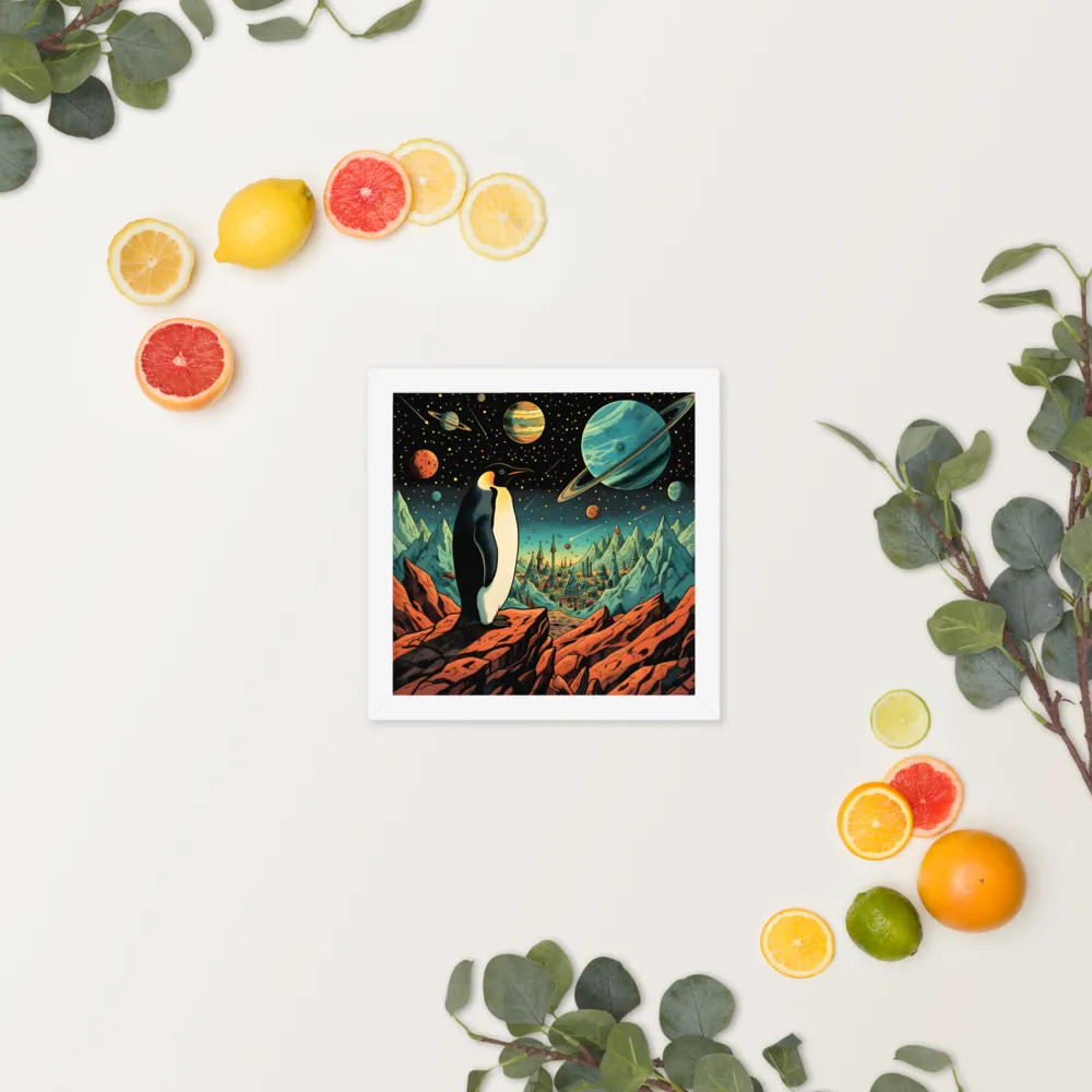 Penguin on an Alien Shore 
 Poster with White Frame | 10″x 10″
