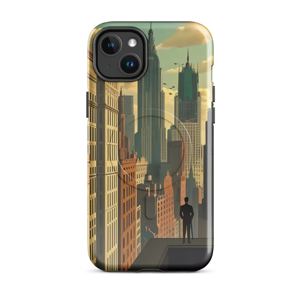 Urban Dreams: A Silhouette in Art Deco Cityscape