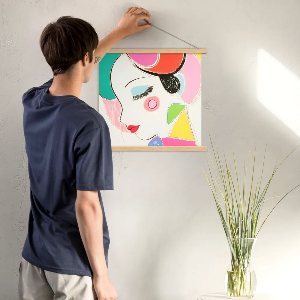 Whimsical Portrait in Colorful Abstraction | Poster With Oak Wood Hanger | 18″×18″