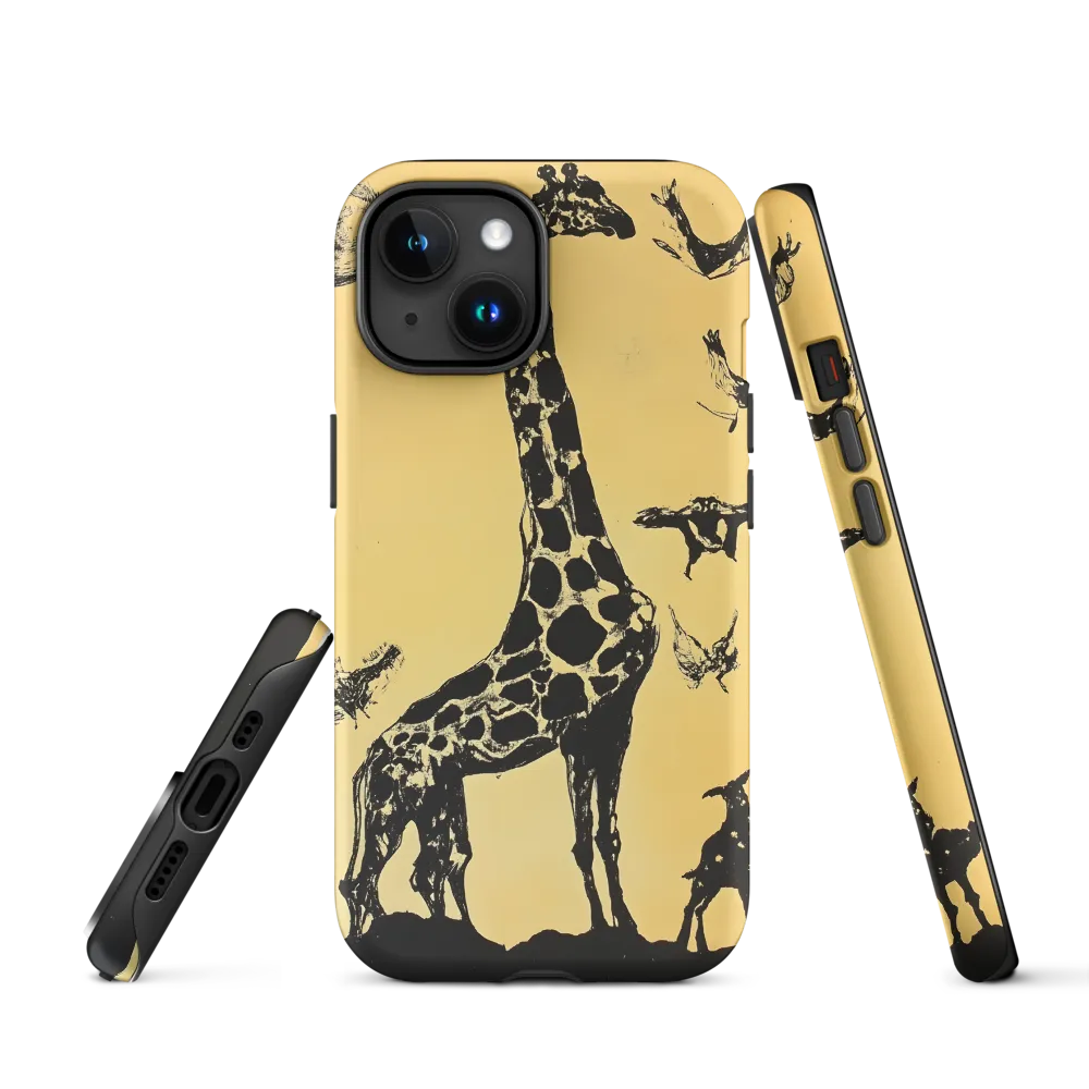 Whimsical Harmony of Giraffe and Birds