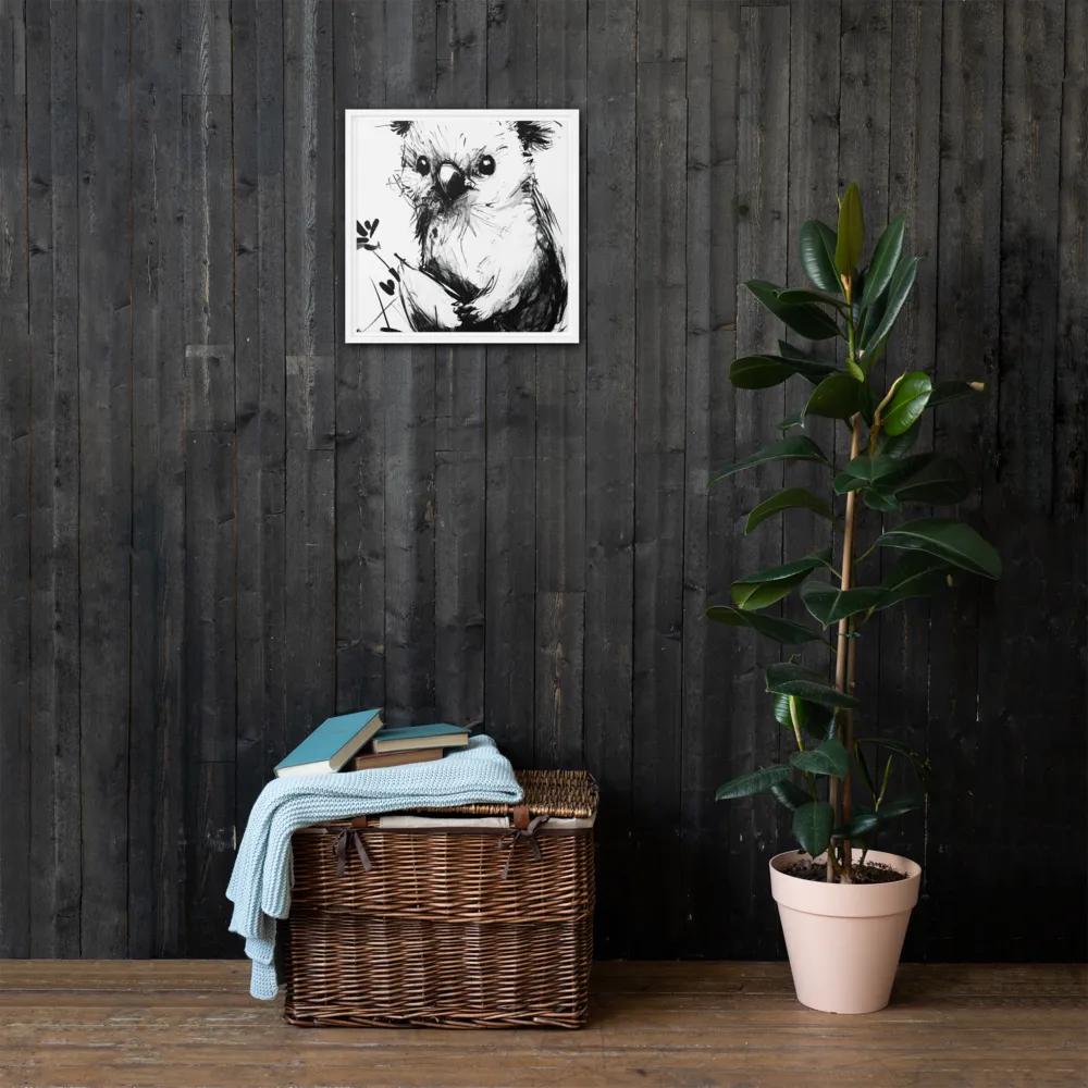 Whimsical Koala in Ink | Canvas with White Frame | 16″×16″