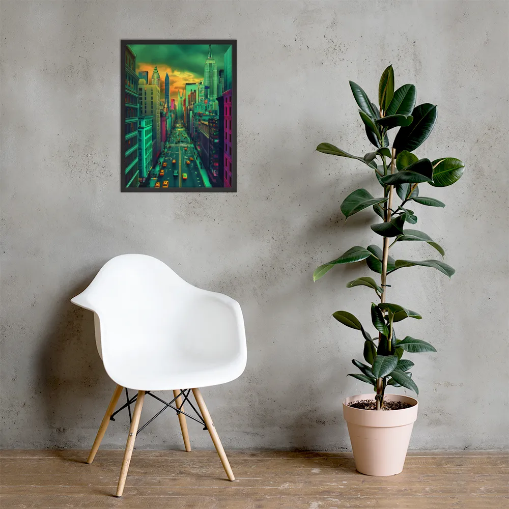 Urban Surrealism: Neon Dreams | Poster with Black Frame | 18″×24″