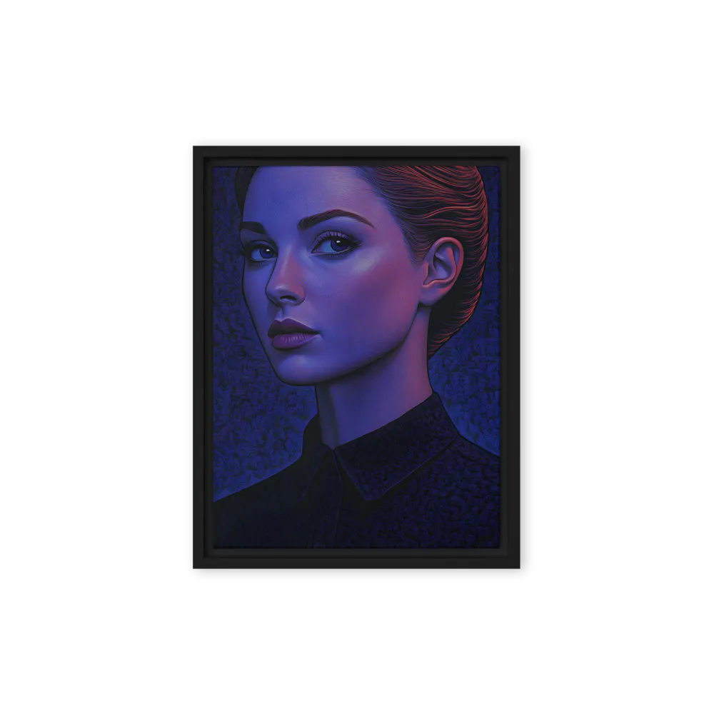 Ethereal Portrait in Blue and Red | Canvas with Black Frame | 9″×12″