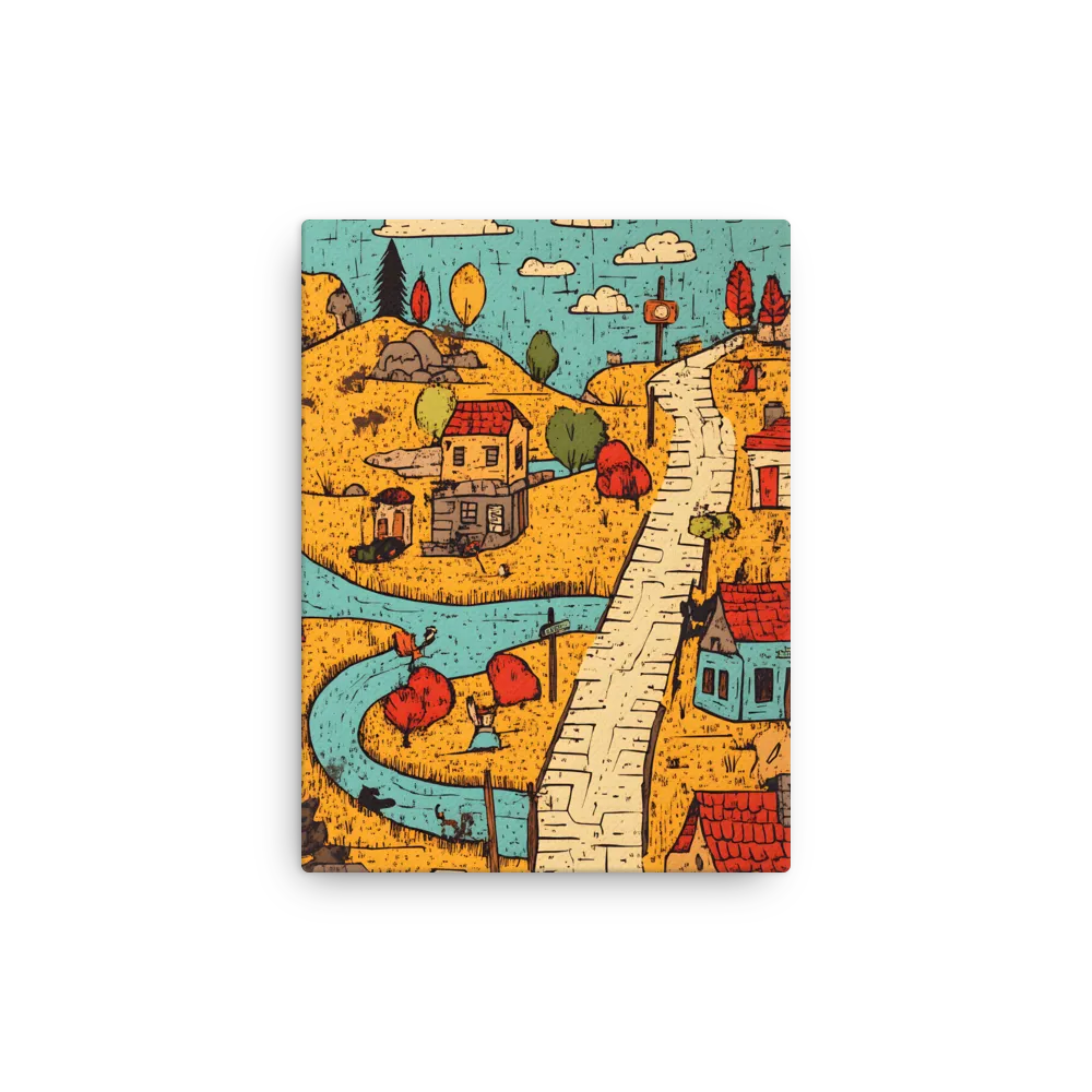 Whimsical Village Landscape | Thin Canvas | 9″×12″