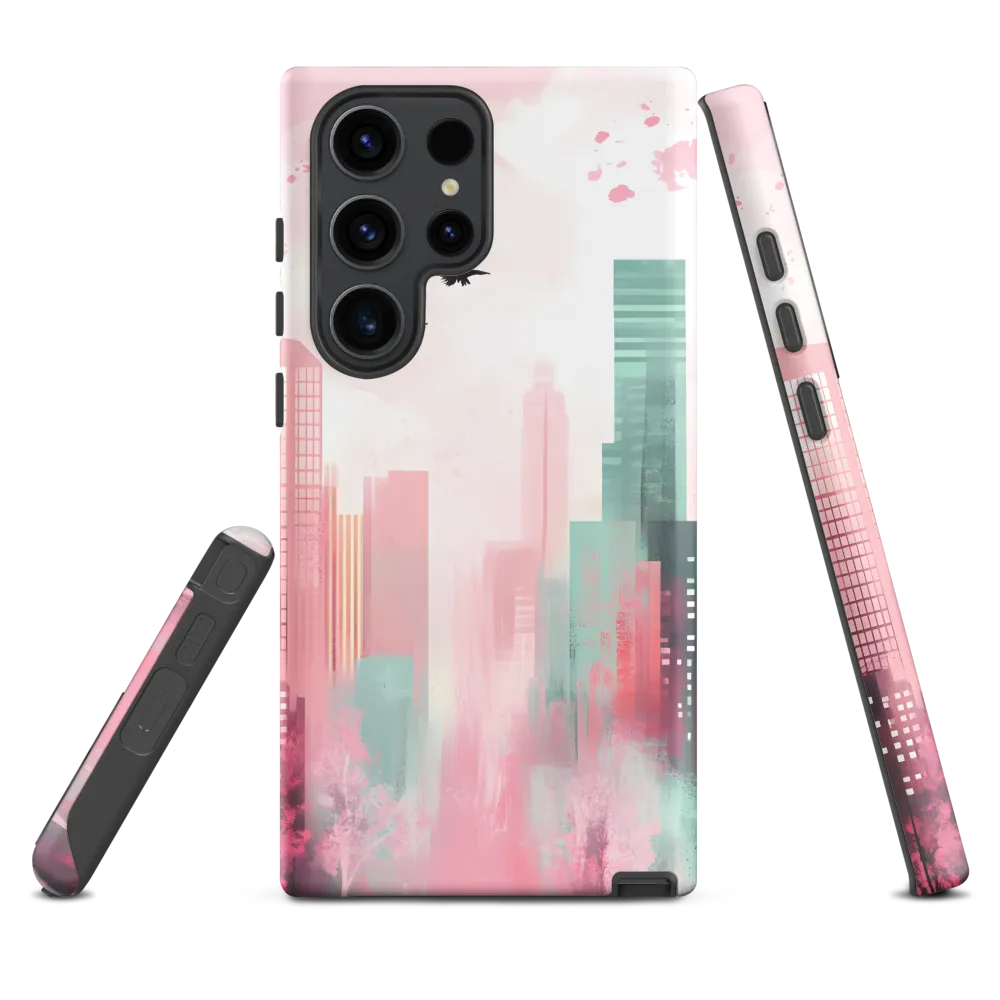 Dreamy Cityscape in Pink and Cyan