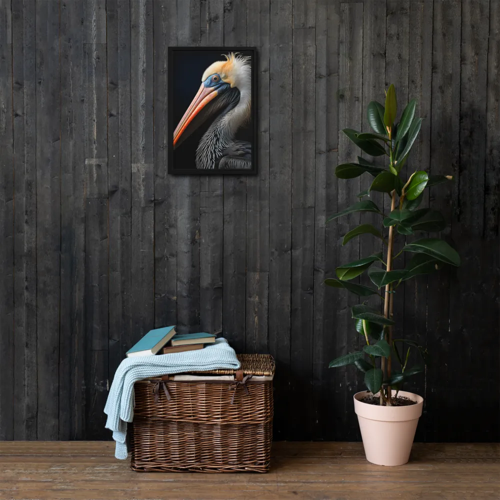 Majestic Portrait of a Pelican | Canvas with Black Frame | 12″×18″