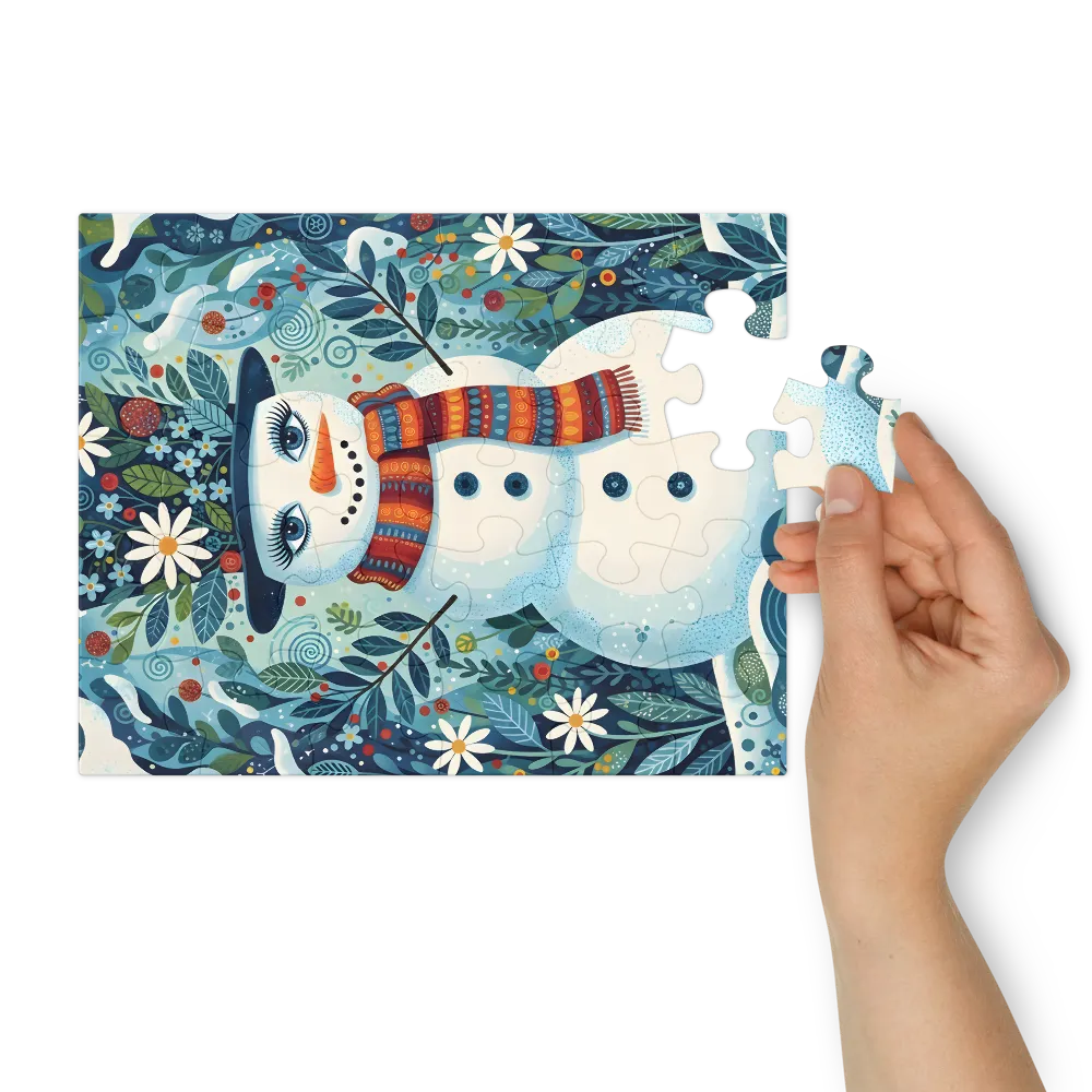 Floral Snowman 
 Jigsaw Puzzle in Tin Box