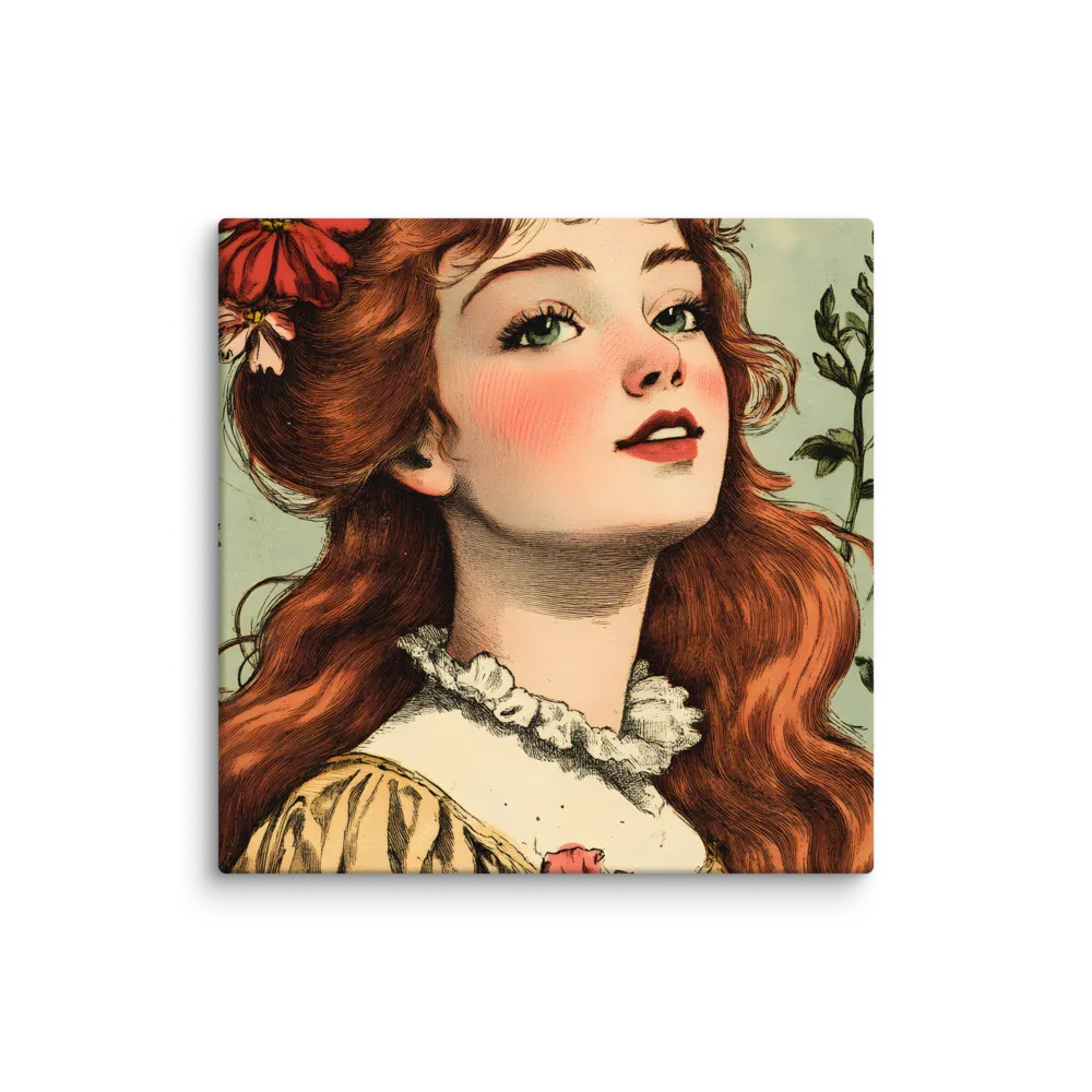 Whimsical Portrait of a Flower-Adorned Girl | Canvas | 30″×30″