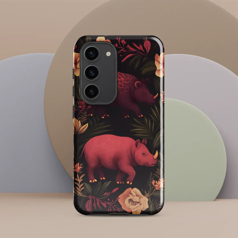 Rhinos in Floral Embrace