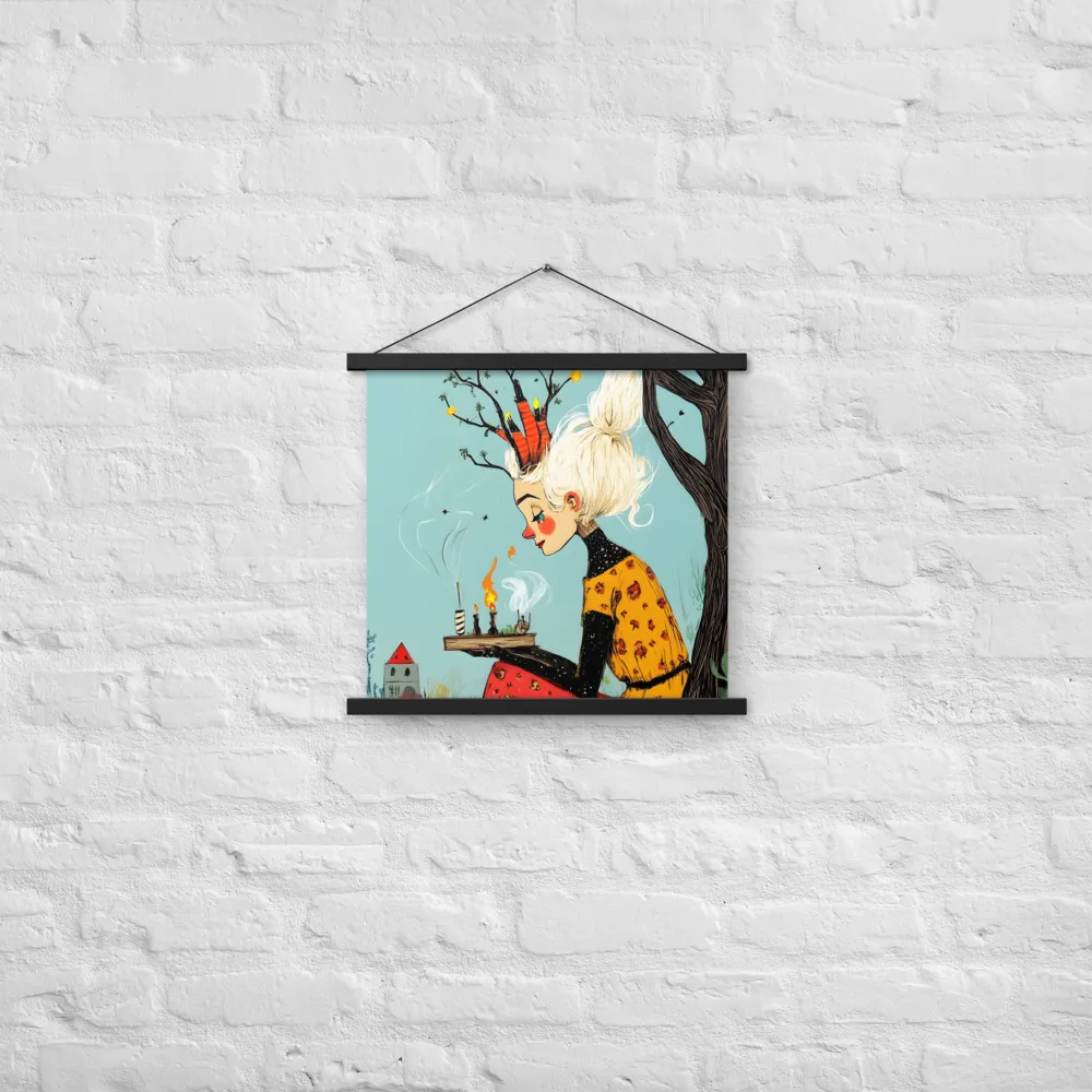 Whimsical Nature Girl | Poster With Black Wood Hanger | 18″×18″