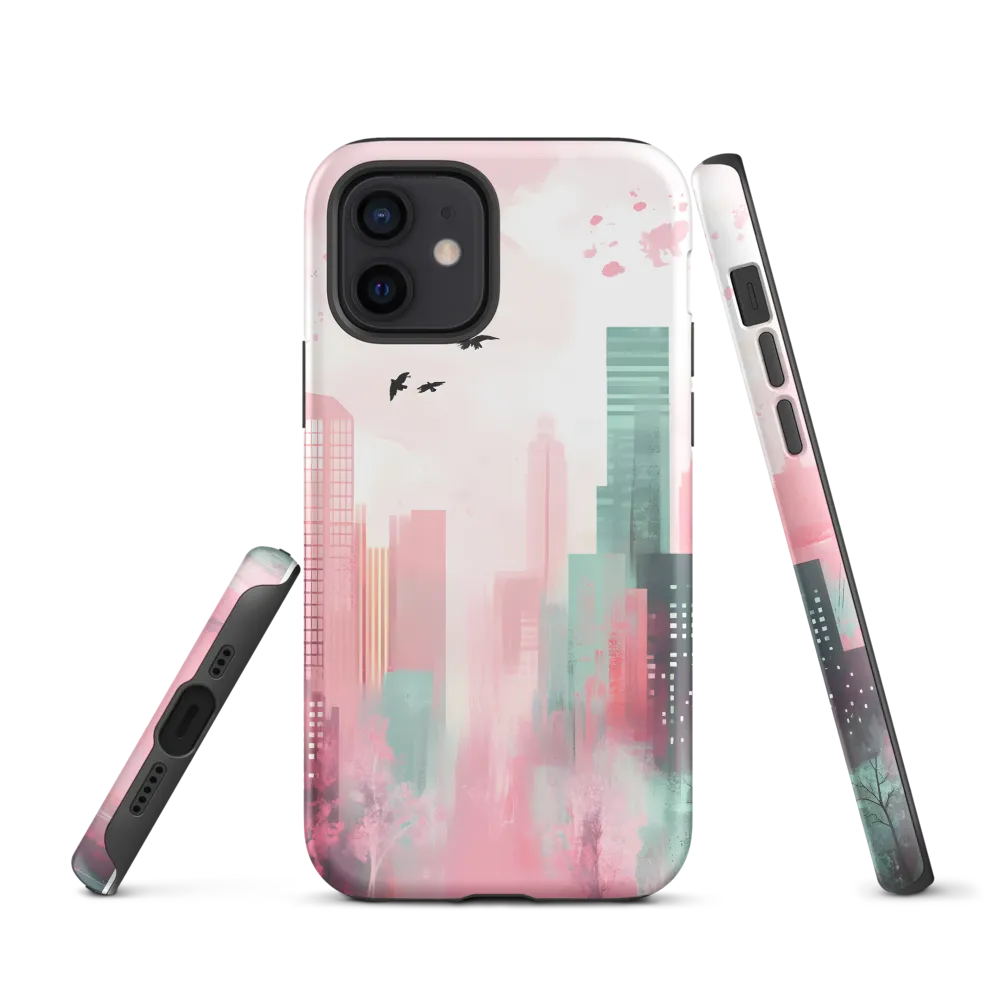 Dreamy Cityscape in Pink and Cyan