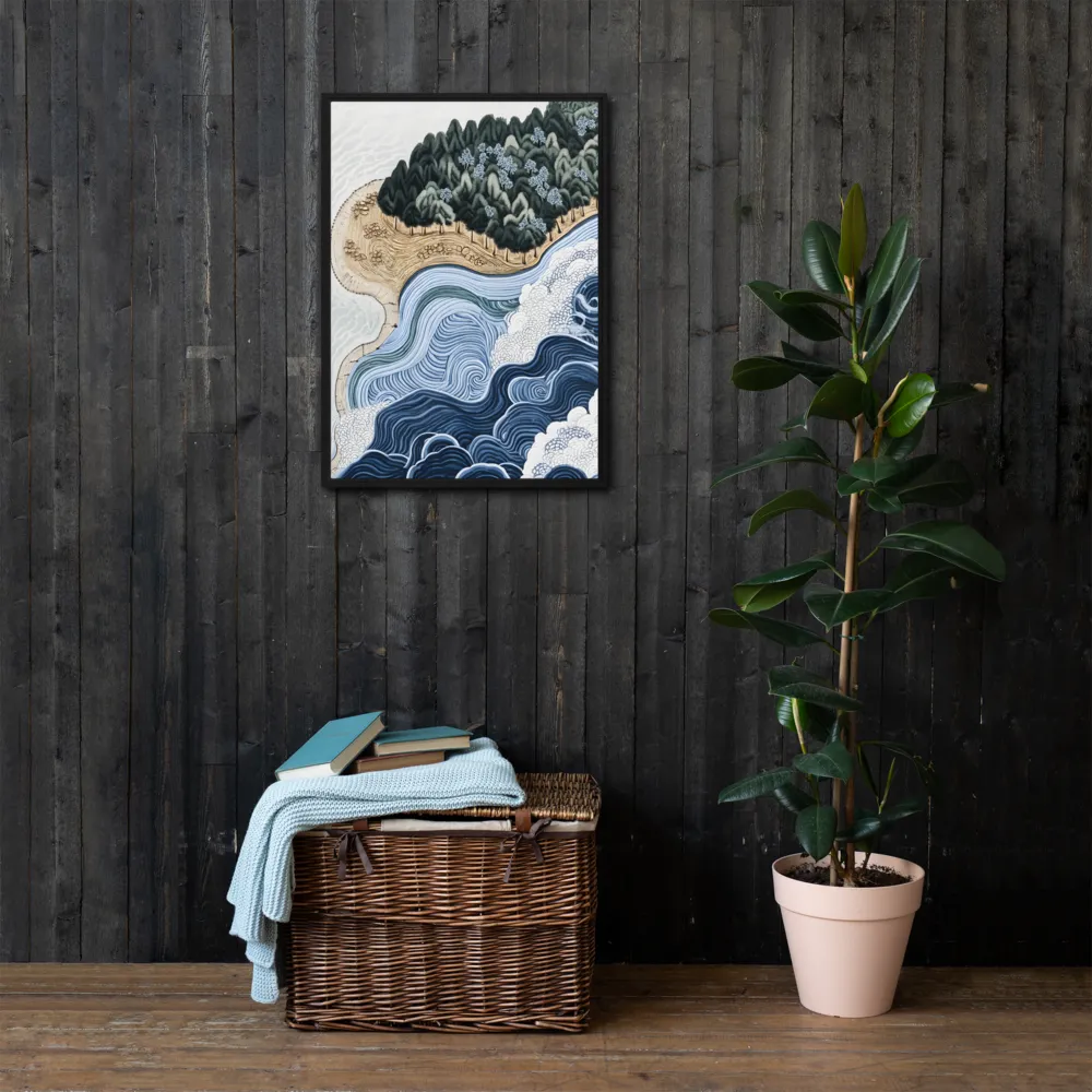 Oceanic Harmony: A Tranquil Landscape | Canvas with Black Frame | 20″×28″