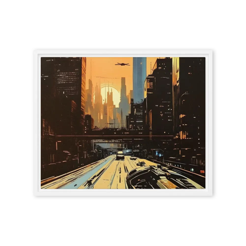 Metro Nexus: A Futuristic Cityscape | Canvas with White Frame | 16″×20″